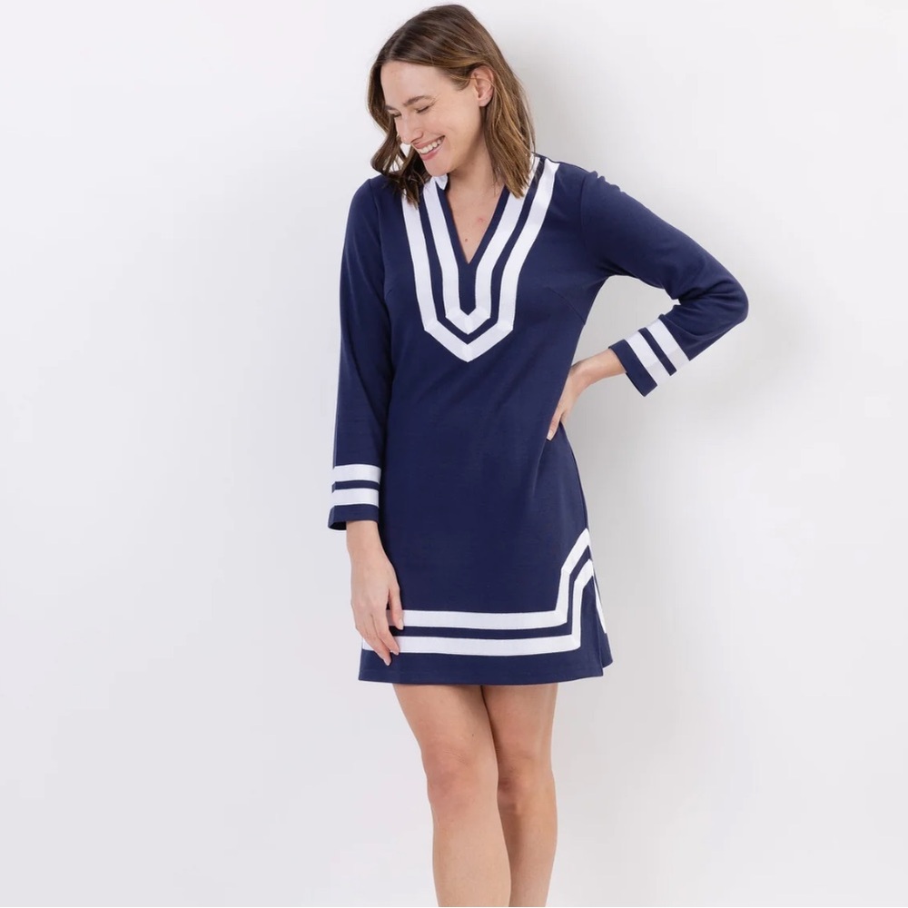 NEW Sail To Sable Women’s Classic Navy Blue & White Nautical Tunic Dress Small S